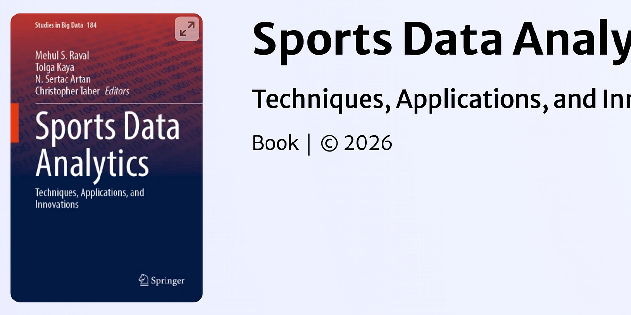 📖 Book of the week: Sports Data Analytics: Techniques, Applications, and Innovations