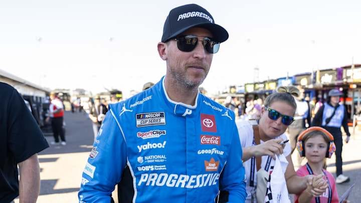 Nov 1, 2025; Avondale, Arizona, USA; NASCAR Cup Series driver Denny Hamlin (11) during qualifying for the NASCAR Championship race at Phoenix Raceway. Nov 1, 2025; Avondale, Arizona, USA; NASCAR Cup Series driver Denny Hamlin (11) during qualifying for the NASCAR Championship race at Phoenix Raceway.