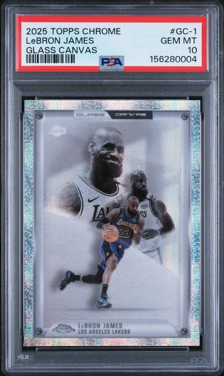 2025 TOPPS CHROME GLASS CANVAS #GC-1 LEBRON JAMES PSA 10 2025 TOPPS CHROME GLASS CANVAS #GC-1 LEBRON JAMES PSA 10