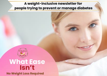 a white woman smiling while getting a massage. The words: What ease isn't. No weight loss required
