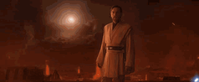 a man in a robe stands in a dark room with the words " only a sith deals in absolutes " above him