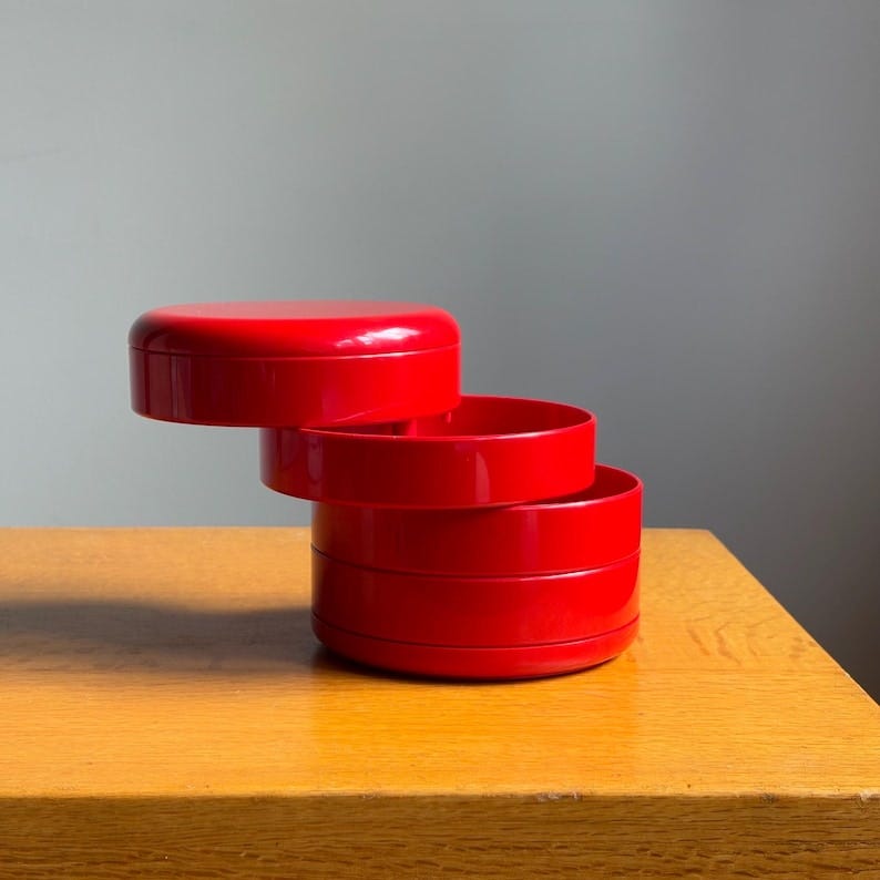 Vintage Red Plastic Swivel Catch-All Organizer | Office Storage Jewelry Box | Interdesign Recite Style Organizer image 1
