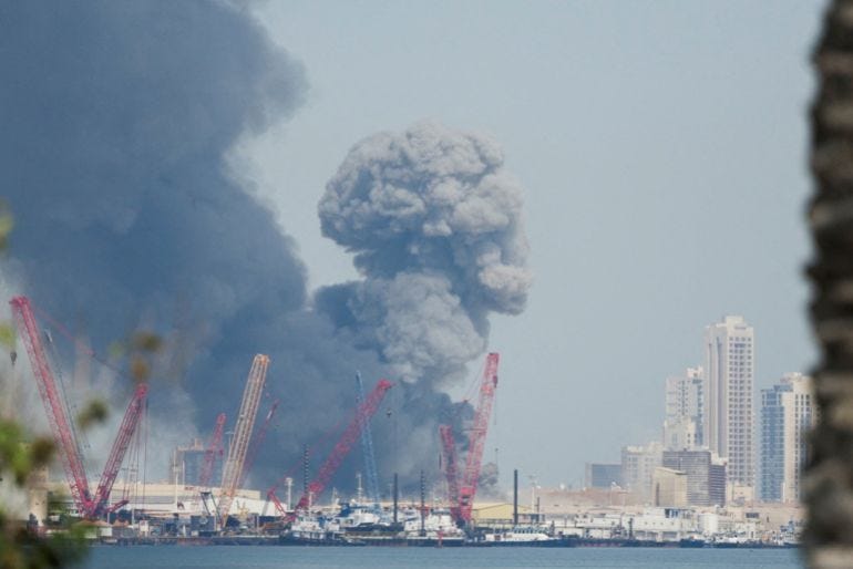 Smoke rises in the sky after blasts were heard in Manama, Bahrain, Smoke rises in the sky after blasts were heard in Manama, Bahrain,
