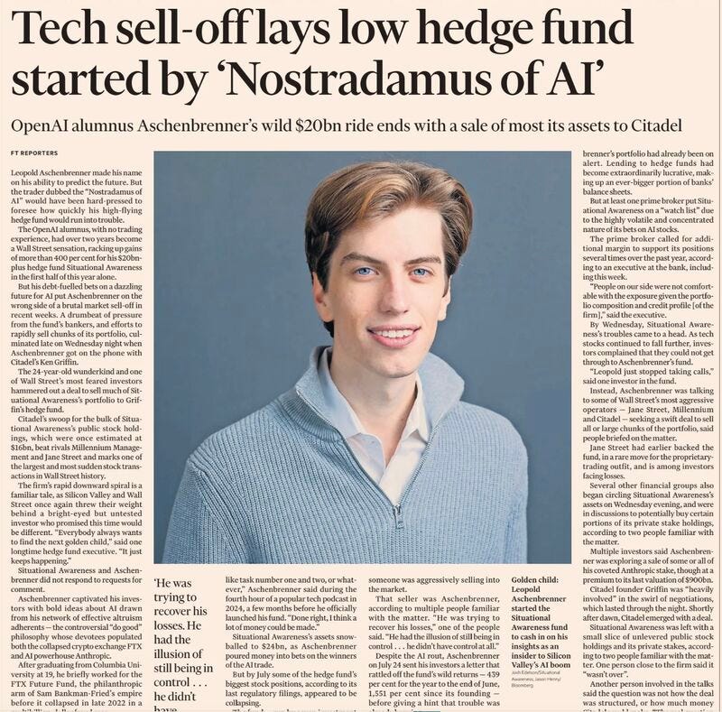 Leopold Aschenbrenner is 24. An OpenAI alumnus, he became known as the “ Nostradamus of AI,” launched a hedge fund with no trading experience and  reportedly delivered gains of more than 400% as