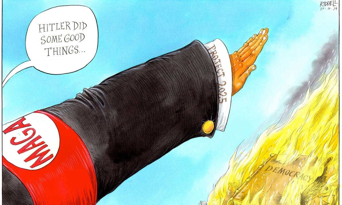 Chris Riddell on Donald Trump: 'Hitler did some good things…' – cartoon |  Chris Riddell | The Guardian