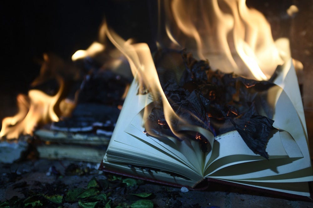 Books burning in flames