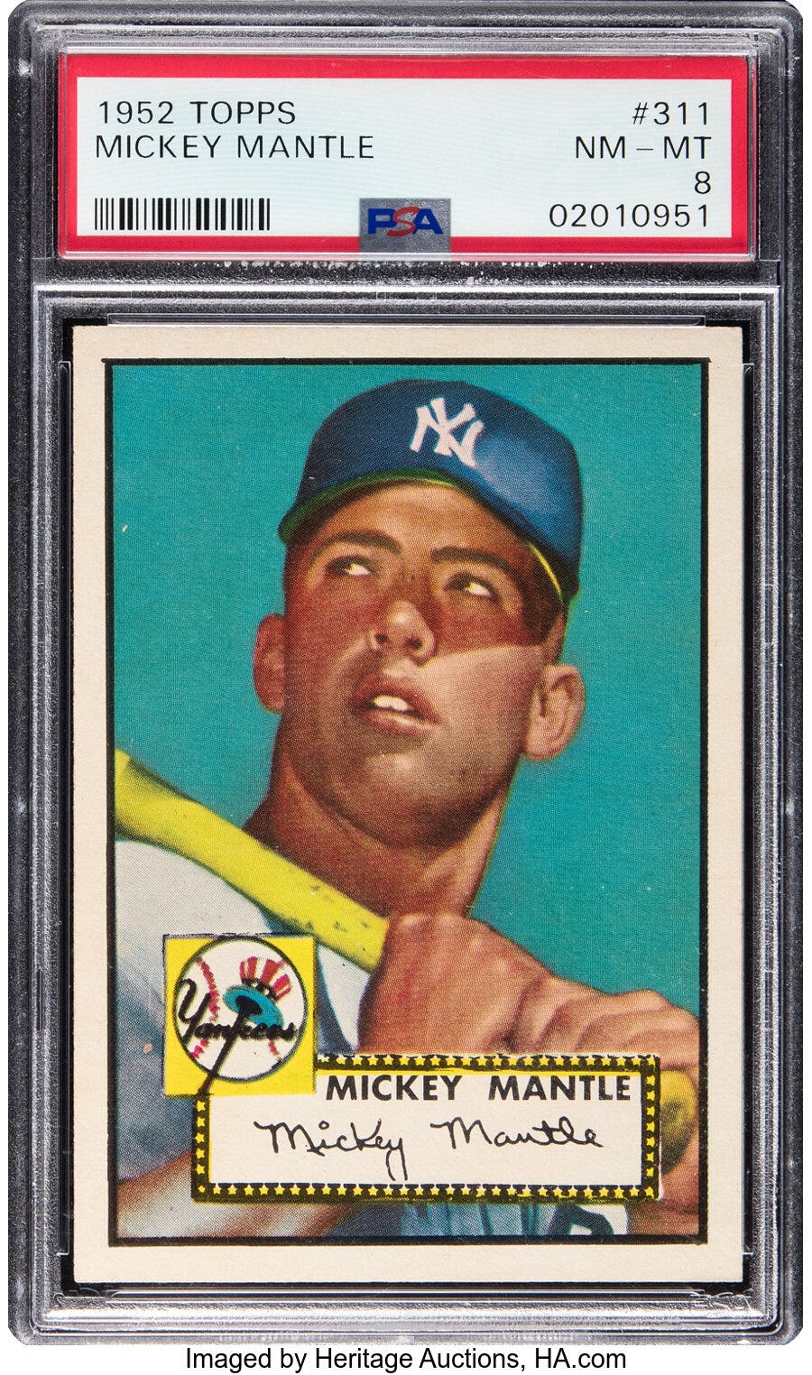 1952 Topps Mickey Mantle #311 PSA NM-MT 8. 1952 Topps Mickey Mantle #311 PSA NM-MT 8.