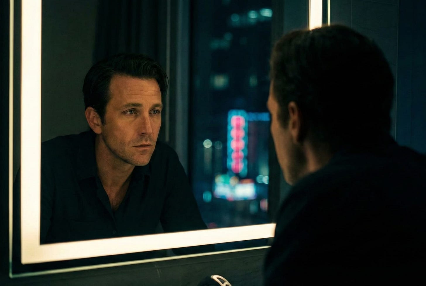 Man looking at himself in the mirror. Man looking at himself in the mirror.