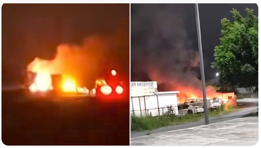 Businesses were set afire in Reynosa, Mexico, following the arrest of a local cartel leader on Monday, April 27, 2026.