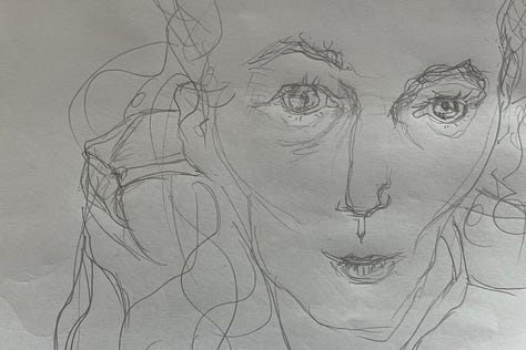 Sketches and unfinished paintings which will most likely be painted over