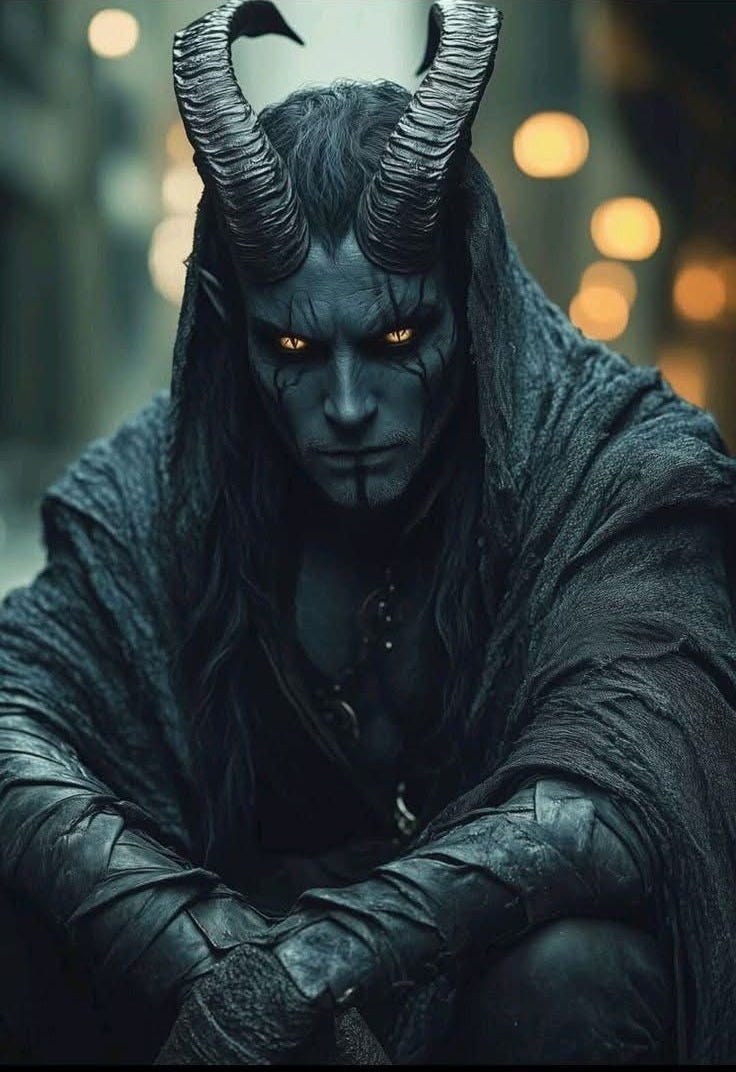 This may contain: the maleficent character from disney's maleficent is wearing horns and holding his arms crossed