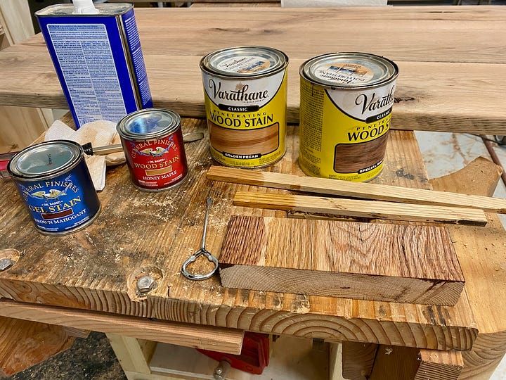 Oak sawn with a track saw, clamped together, and stained.