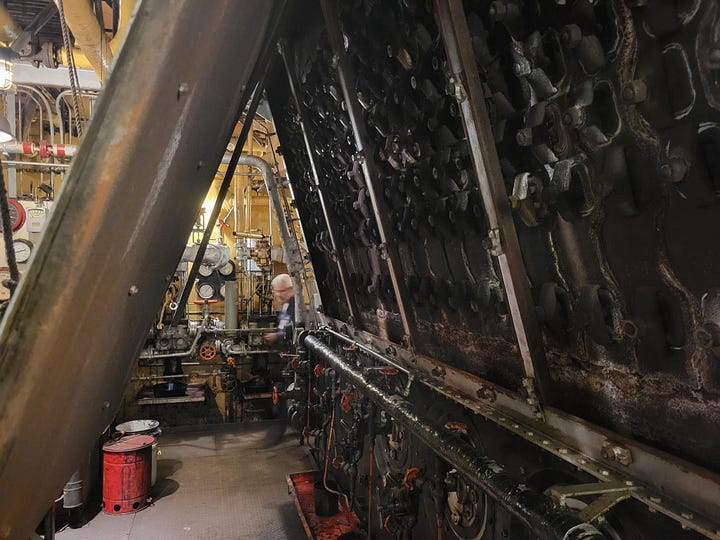 The fireboxes, one of the window ports, the boiler tube ends and a diagram of the engine itself