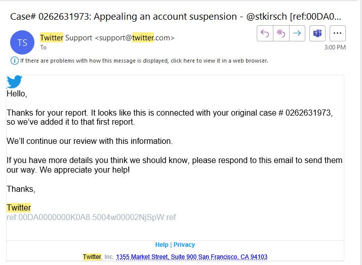 I just got this email from Twitter about @stkirsch