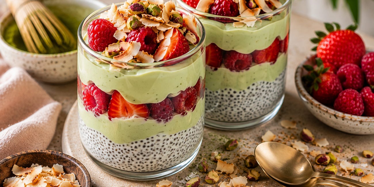 Matcha Coconut Protein Chia Parfaits