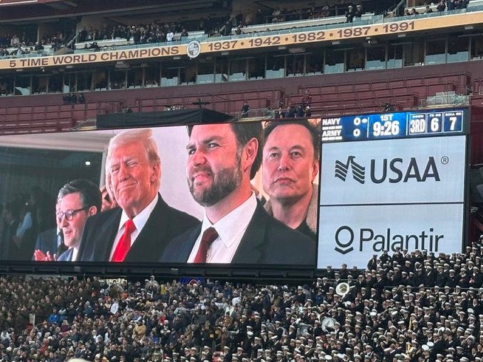 Palantir Surges Over 3% In Overnight Trading After Army-Navy Game Spotlight, Elon Musk And Trump's Presence, And Nasdaq 100 Inclusion - Lockheed Martin (NYSE:LMT), Palantir Technologies (NASDAQ:PLTR) - Benzinga Palantir Surges Over 3% In Overnight Trading After Army-Navy Game Spotlight, Elon Musk And Trump's Presence, And Nasdaq 100 Inclusion - Lockheed Martin (NYSE:LMT), Palantir Technologies (NASDAQ:PLTR) - Benzinga