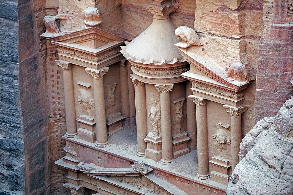 Petra, the Treasury; upper part of facade
