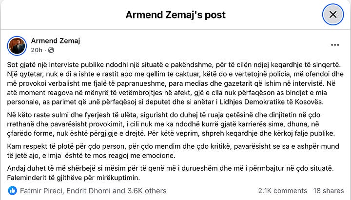 Reagimet e deputetit Armend Zemaj dhe partisë së tij LDK në llogaritë e tyre sociale Facebook.