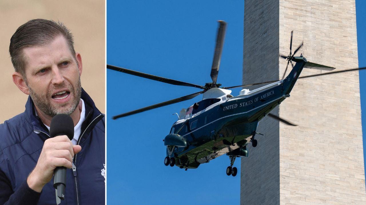 Photo of Eric Trump and a military helicopter.