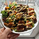 Pizza Salad (with leftover gluten free pizza as croutons)