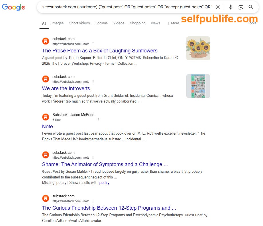 Screenshot of Google results surfacing poetry and guest posts in Substack Notes Screenshot of Google results surfacing poetry and guest posts in Substack Notes