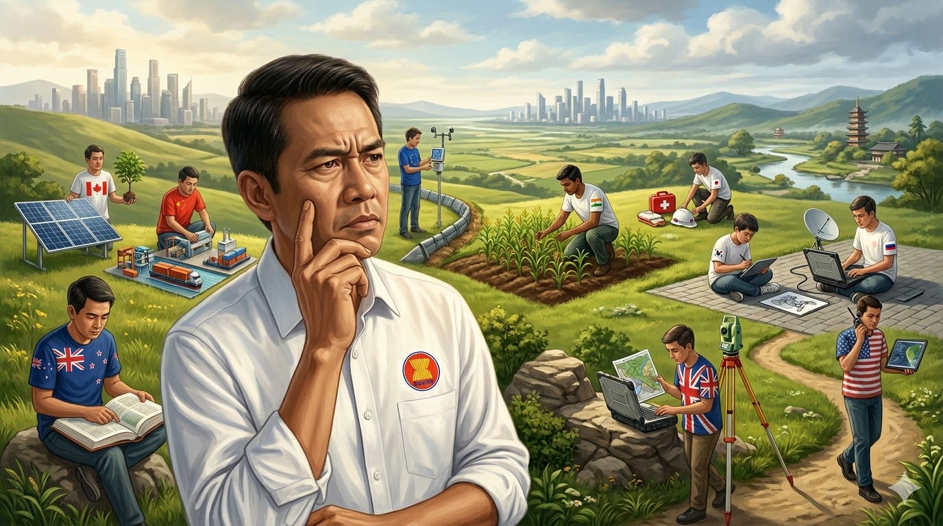 Illustration of ASEAN public perceptions toward global dialogue partners, highlighting shifts in trust and geopolitical alignment.