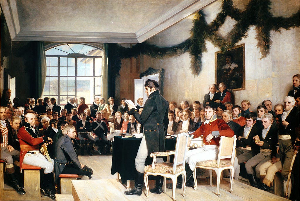 Representatives from all across Norway gathered at Eidsvoll in 1814 to create one of the most liberal constitutions in Europe Representatives from all across Norway gathered at Eidsvoll in 1814 to create one of the most liberal constitutions in Europe