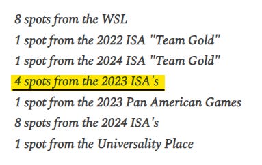 Image showing the distribution breakdown for Olympic Surfing's ISA, WSL, and Pan Am Games qualification spots