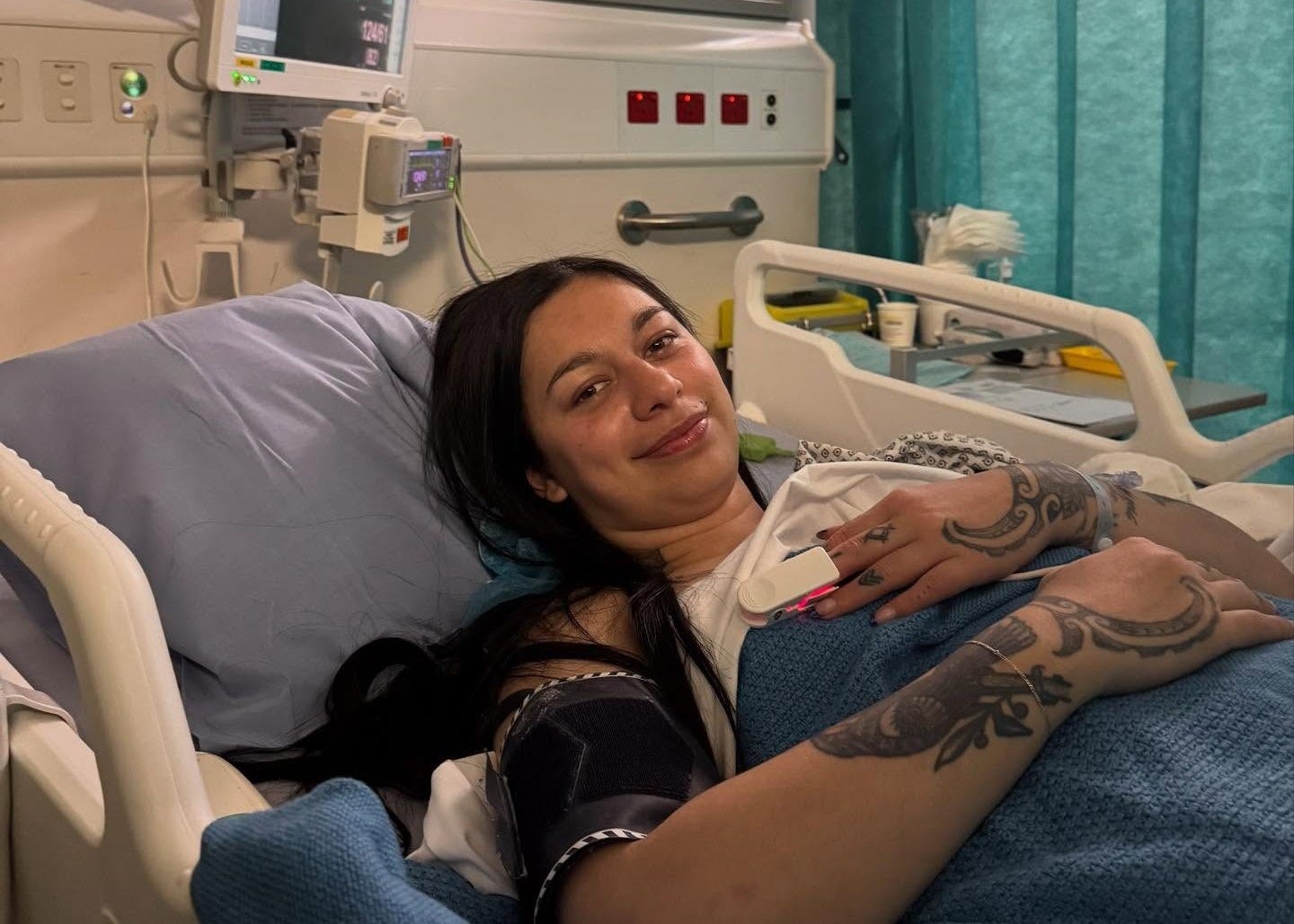 Tamatha Paul in hospital bed.