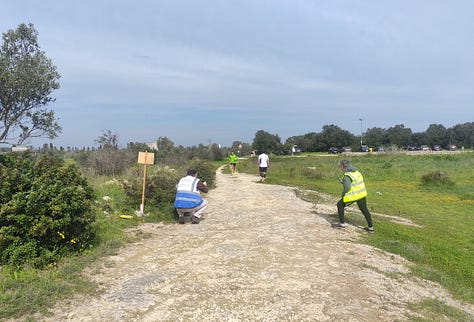 Views from the course, showing mostly wide paths and some narrower ones surrounded by grass