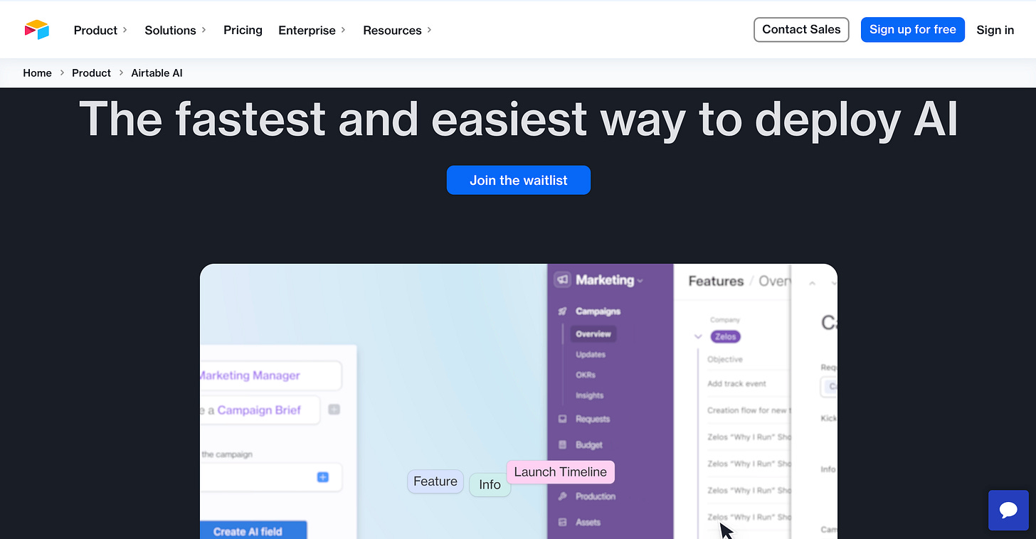 View of the different airtable features