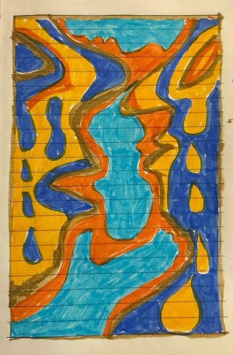 Evening sketches using orange, blue and brown.