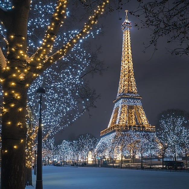 Eiffel Tower with festive Christmas lights | Premium AI-generated image