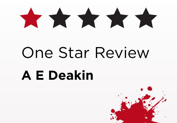One red star on white background with blood spatter. Text reads One Star Review