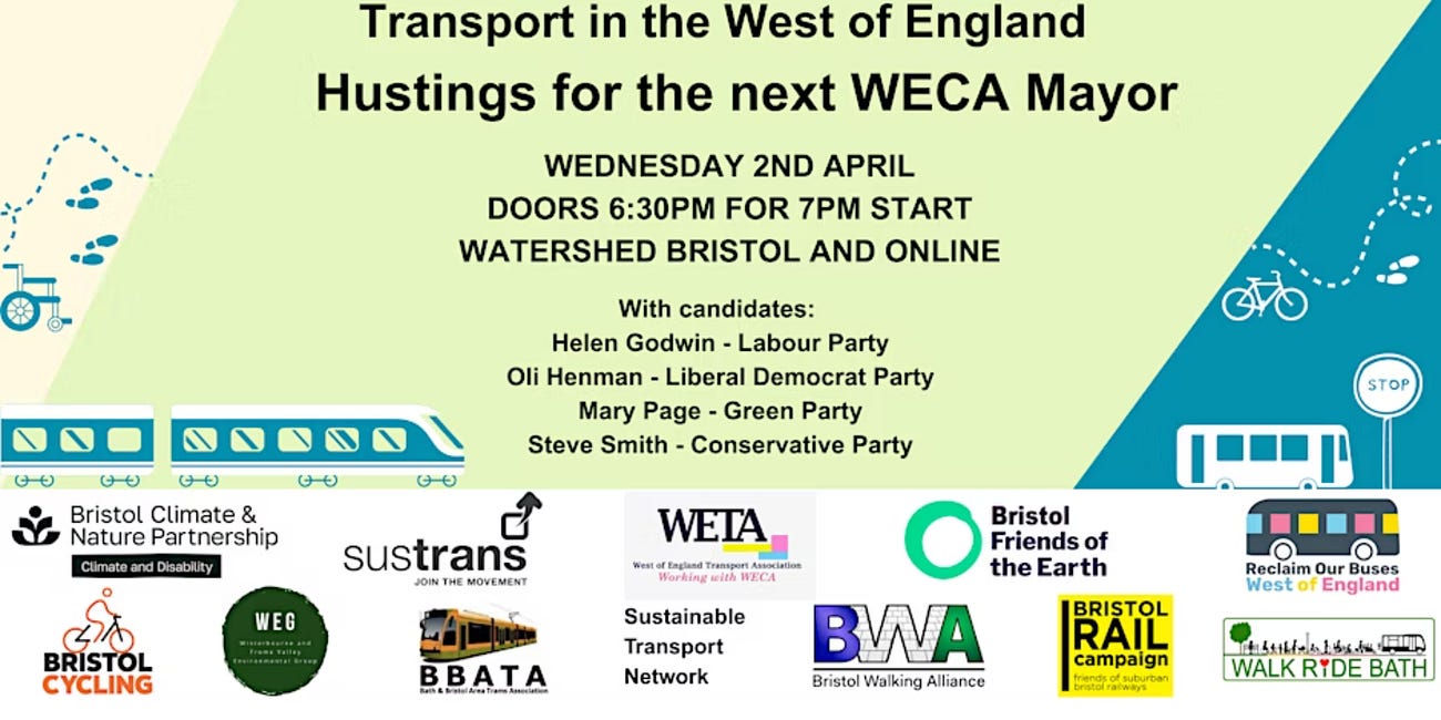 Gleanings from an evening at the WECA Metro Mayor Transport Hustings