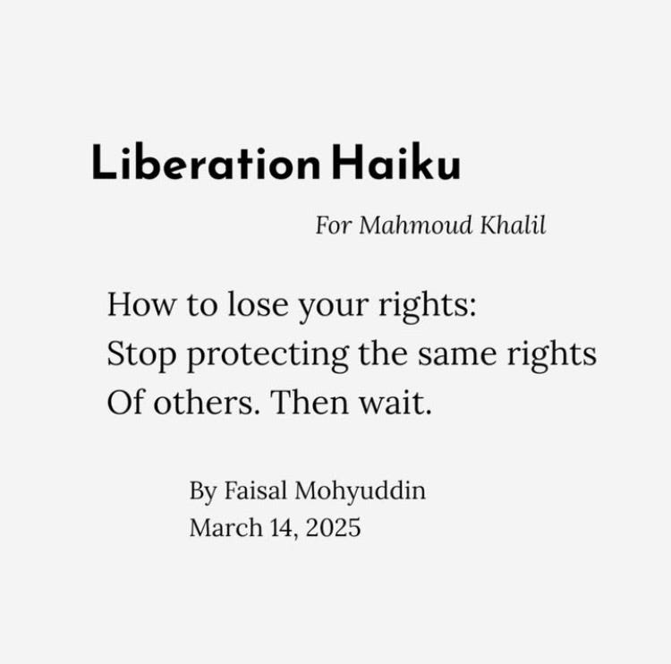 Liberation haiku: How to lose your rights. Sop protecting the same rights of others. Than wait.