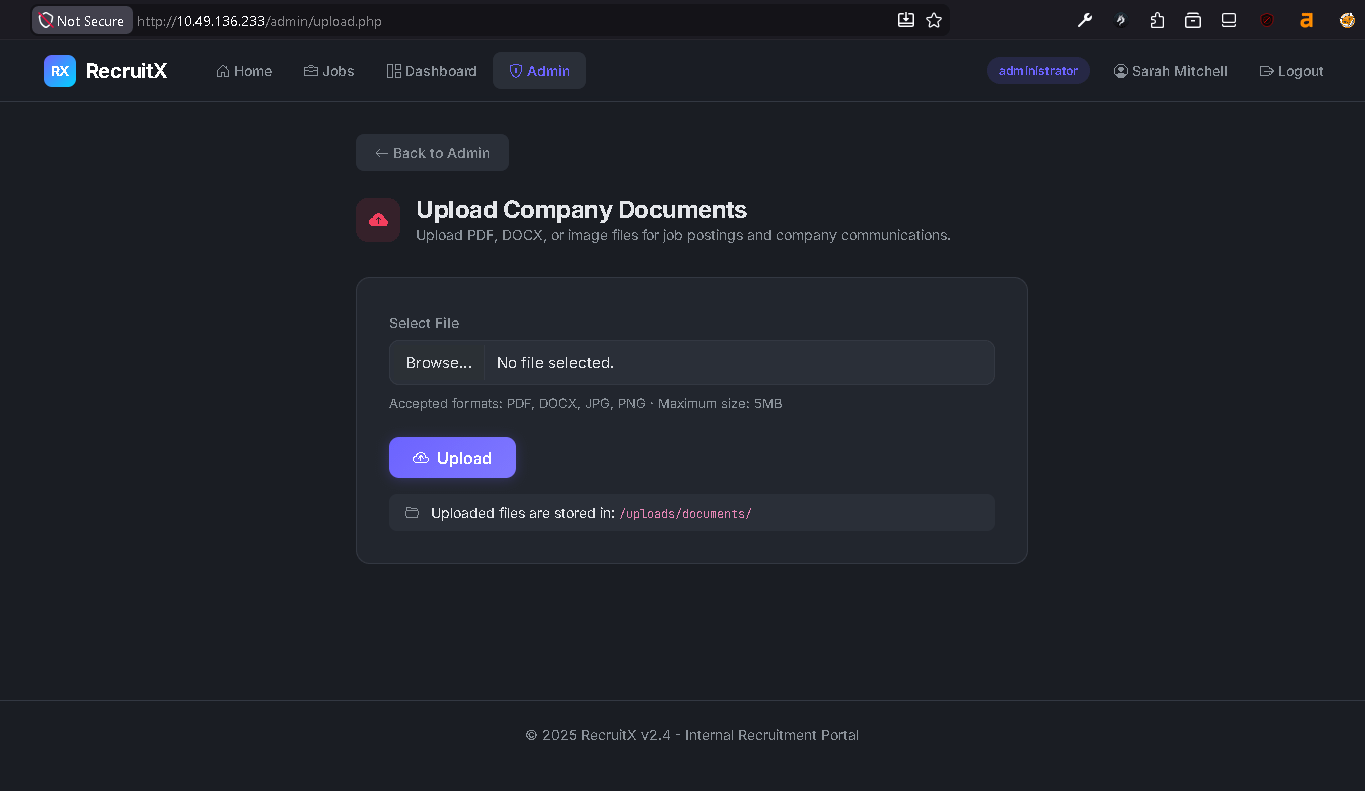 The file upload interface