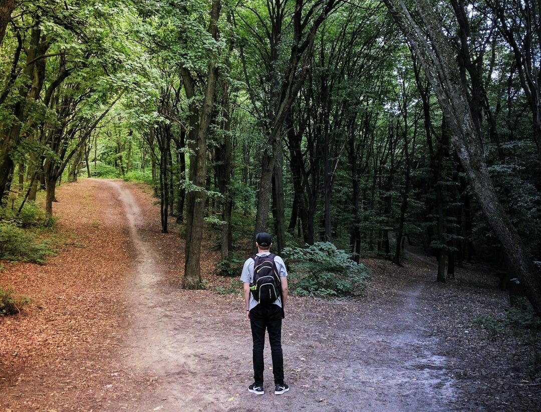 man standing in the middle of woods man standing in the middle of woods