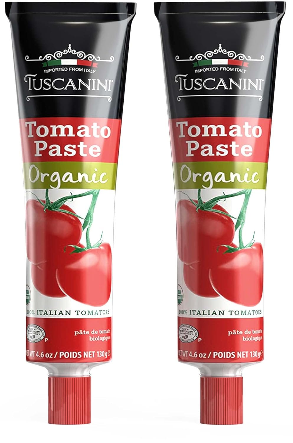 2 pack of Tuscanini Organic Tomato Paste Tube 4.6oz on a white background 2 pack of Tuscanini Organic Tomato Paste Tube 4.6oz on a white background