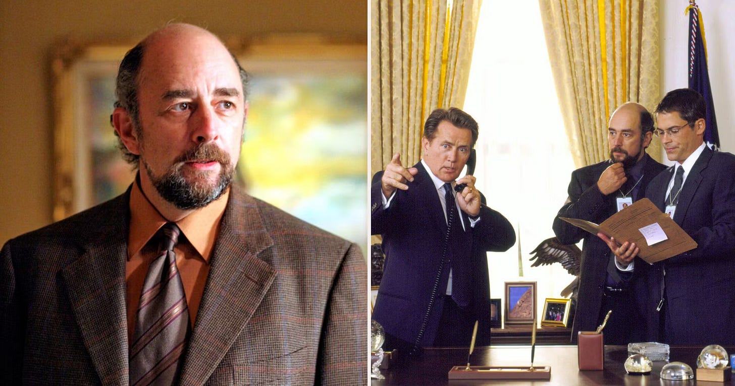An image of Toby Ziegler of the West Wing working with the "president" An image of Toby Ziegler of the West Wing working with the "president"