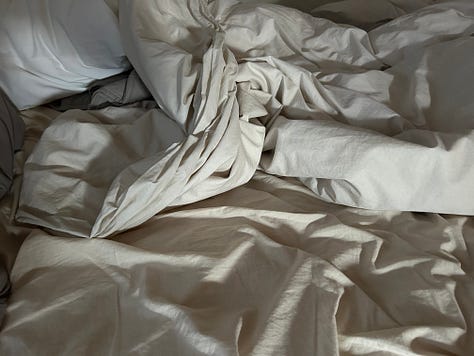 6 images of same bed different mornings after tossing the sheets and getting up
