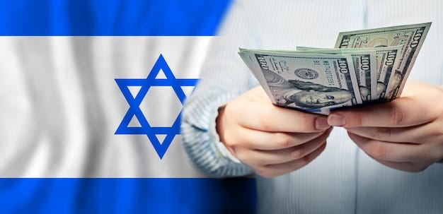 Israel politics business and social problems concept us dollars banknotes  in hand on jewish flag background | Premium Photo