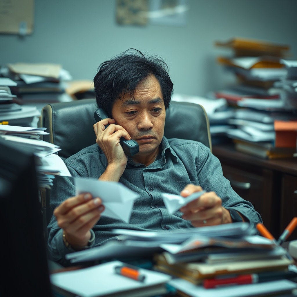 A person very bored waiting on the telephone to speak to a bank or some other company