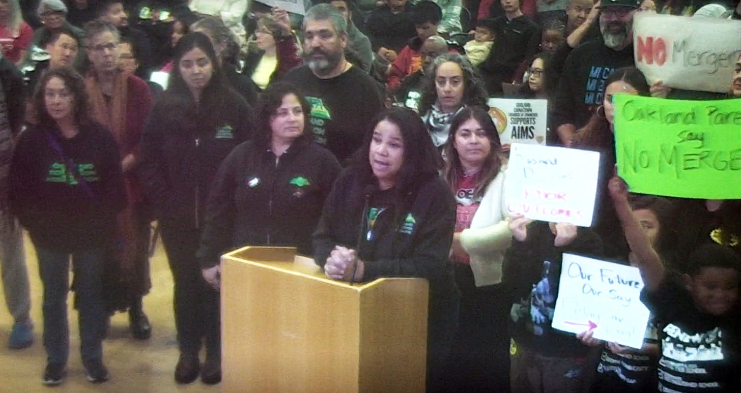Oakland Education Association president Kampala Taiz-Rancifer addresses the board of education on November 13, 2025. Oakland, California. (Image source: Oakland Unified School District) Oakland Education Association president Kampala Taiz-Rancifer addresses the board of education on November 13, 2025. Oakland, California. (Image source: Oakland Unified School District)