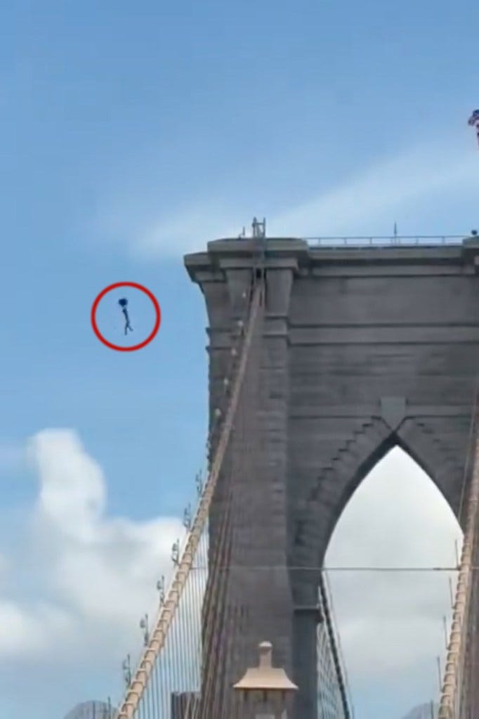 Galymzhan Abaildayev scaling the Brooklyn Bridge. Galymzhan Abaildayev scaling the Brooklyn Bridge.
