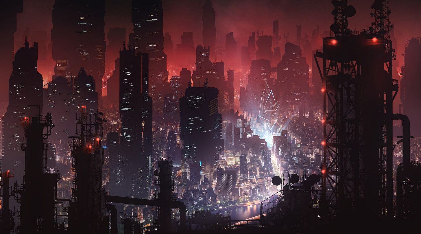 Cyberpunk city, Tarmo Juhola on ArtStation at  https://www.artstation.com/artwork/XBEbml | Cyberpunk city, Futuristic  city, City art