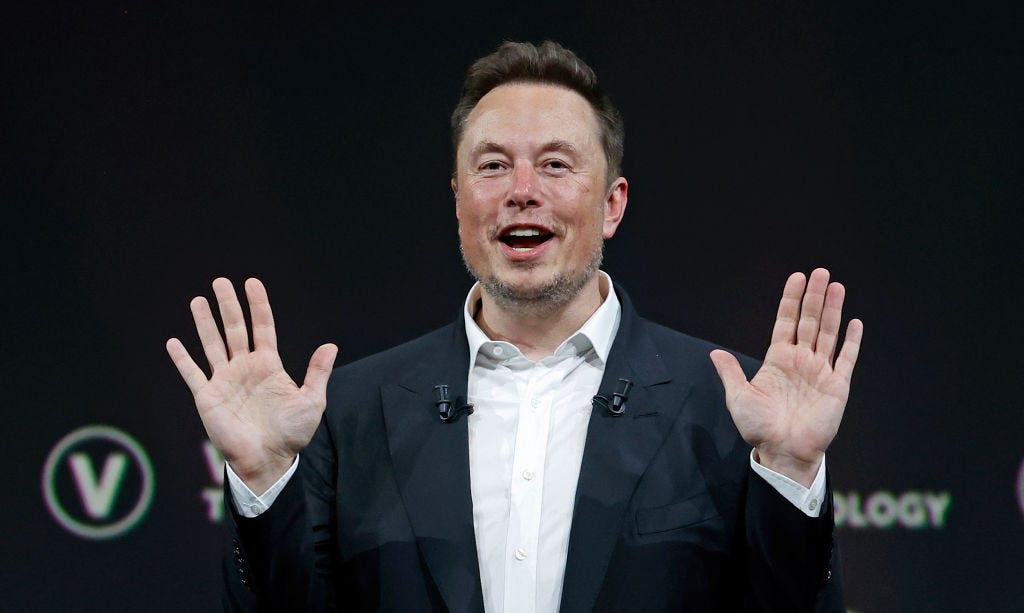 PARIS, FRANCE - JUNE 16: Chief Executive Officer of SpaceX and Tesla and owner of Twitter, Elon Musk gestures as he attends the Viva Technology conference dedicated to innovation and startups at the Porte de Versailles exhibition centre on June 16, 2023 in Paris, France. Elon Musk is visiting Paris for the VivaTech show where he gives a conference in front of 4,000 technology enthusiasts. He also took the opportunity to meet Bernard Arnaud, CEO of LVMH and the French President. Emmanuel Macron, who has already met Elon Musk twice in recent months, hopes to convince him to set up a Tesla battery factory in France, his pioneer company in electric cars. (Photo by Chesnot/Getty Images)