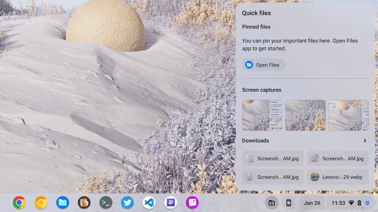 Pinned files in Chromebook Quick Files