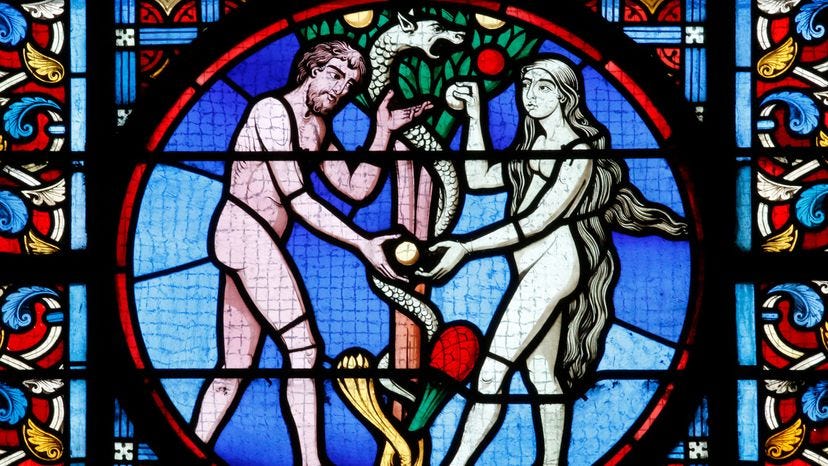 Adam and Eve, stained glass Adam and Eve, stained glass