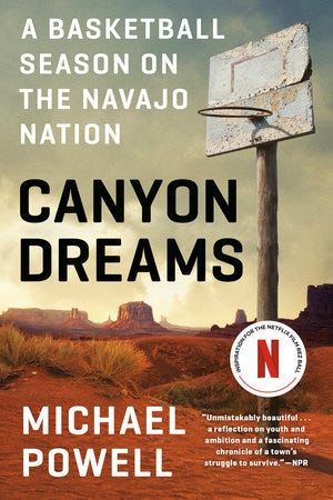 Book cover for "Canyon Dreams: A Basketball Season on the Navajo Nation." There is a basketball hoop standing tall without a net. Book cover for "Canyon Dreams: A Basketball Season on the Navajo Nation." There is a basketball hoop standing tall without a net.